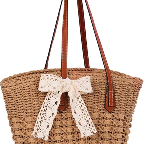 Straw Bag Women Summer Woven Beach Tote Large Capacity Handheld Purse - Picture 1 of 7
